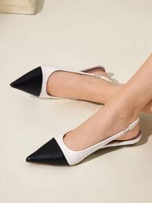 CUCCOO CHICEST 女士新款方扣尖头低跟平底休闲鞋，酒红色漆皮一脚蹬平底鞋，工作和通勤穿着舒适 - 白色 - 查看 4