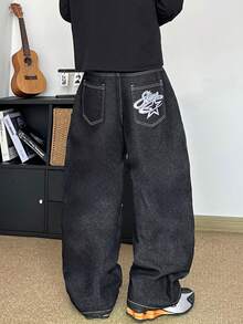 STEELVANCE Herren Loose Fit Jeans mit grafischem Linienmuster