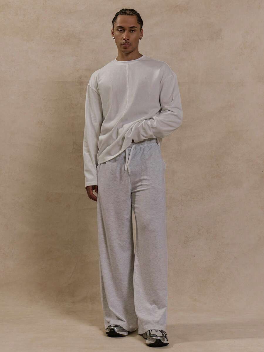 Musero Leichte Basic Weite Bein Jogginghose, schlichte Jersey Jogginghose für Frühling Sommer Garderobe, Loungewear Komfort - Hellgrau - Übersicht 1