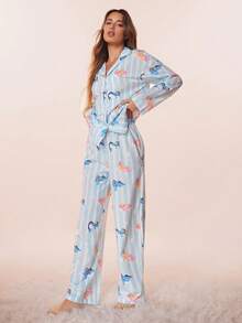 My Little Pony X SHEIN Women Fall Striped Cartoon Graphic Top & Pants Pajama Set Women Pajama Set Long Sleeve Pajama Set Striped Pajama Set Cartoon Print Pajama Set