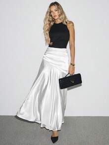 ATUI Studio 女士优雅纯色半身裙，适合通勤 - 白色 - 查看 1