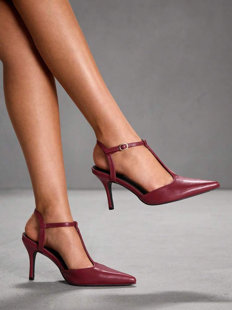 CUCCOO SZL Women's Fashion T-Strap Ankle Strap Mid Heel Pumps For Christmas