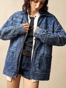 Bohemela 女士休闲纯色梭织宽松长袖外套 - 藍色 - 查看 2