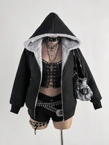 Sunspun 优雅仿毛皮拼接修身性感纯色外套 - 紫色 - 查看 1