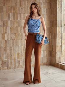 MOTF PREMIUM Áo thun nữ không tay họa tiết hoa 3D mùa hè - Màu xanh lam - Xem 4