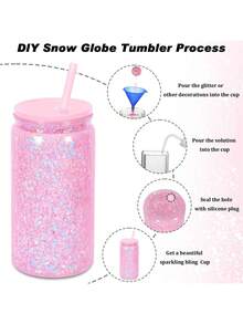8 Pack 16 Oz Double Wall Snow Globe Tumblers, DIY Glitter Mason Jar Cups With Lid, Straw & Silicone Stopper - Handwash, BPA & PVC Free, Lightweight Plastic Water Bottles For Halloween & Thanksgiving - Multicolor - View 9