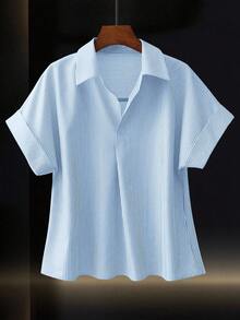 Franclia 时尚高端法式设计宽松蝙蝠袖条纹领女式衬衫 - 淺藍色 - 查看 7