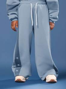 SUMWON Girls Essentials Cinched Hoodie Wide Leg Sweatpant Co-Ord Set Casual Tracksuit Vacation - Blue - View 7