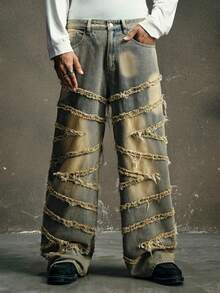 AXEPEAK Jeans rectos de moda casual y vintage con bolsillos para hombres - Azul - Ver 1