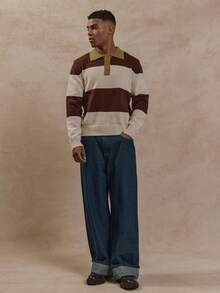 Musero Pull oversize à manches longues avec panneaux contrastés et rayures. Style pull-over boutonné. Indispensable pour le printemps et l'été - Multicolore - Voir 5