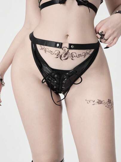 Grunge Punk Women's Dark Punk Street PU Eyelet Lace-Up Sexy Panties