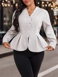 EMERY ROSE New Plus Size Women Umbrella Hem Cardigan, Elegant Blouse, Versatile Top, Refined Plus Size Apparel, Suitable For Commute, Date, Daily Wear