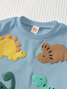 Cozy Pixies Baby Boy Cartoon 3D Dinosaur Pattern Knitted Soft Crew Neck Long Sleeve Pullover Sweatshirt