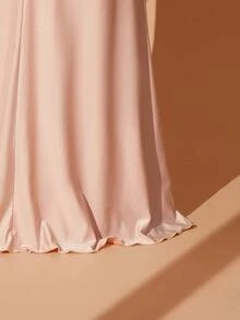 Rometta Plus Size Women Elegant Round Neck Banquet Draping Shoulder Formal Gown, Ruched Design Fitted Mermaid Dress - Pink - View 8