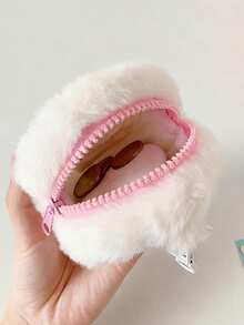 ROMWE Anime 卡通日式鱼饼造型毛绒零钱包，学生挂件耳机盒，圆形蛋糕造型收纳袋，女生数据线整理器 - 彩色 - 查看 3