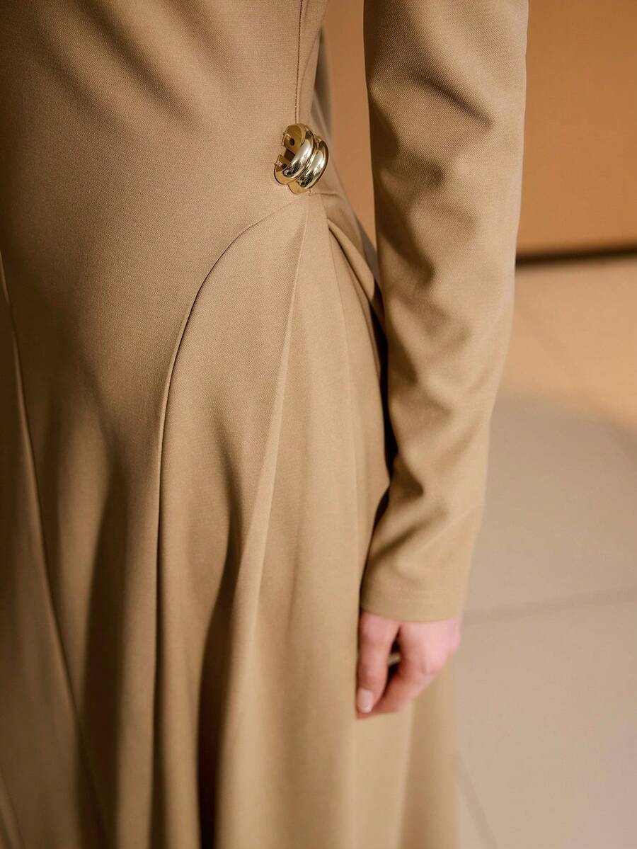 MOTF PREMIUM BOAT NECK KNIT DRESS, DEEP KHAKI - Khaki - View 2