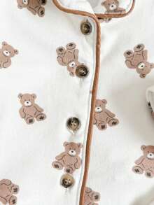 Loomiva Newborn Baby Girl Cartoon Bear Pattern Lapel Long Sleeve Cardigan Shirt And Elastic Waist Pants 2 Pieces Set Baby Teddy Bear Outfit Pajama Baby Set Baby Unisex Clothes Sets Baby Pj Set Neutral Baby Clothes Unisex - Multicolor - View 5