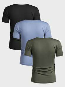 Manfinity VCAY Men's Knitted Casual Loose Solid Color Short Sleeve T-Shirt - Black - View 2