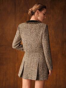 MOTF PREMIUM 粗花呢撞色天鹅绒夹克，秋冬 - 卡其色 - 查看 4