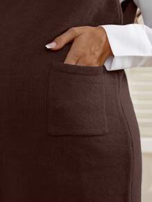 SHEIN Gaun Rajut Tanpa Lengan Warna Polos Kasual untuk Ibu Hamil, Musim Gugur/Dingin - Coffee Brown - View 6