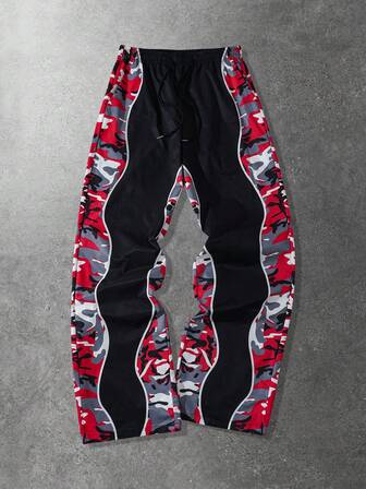 Street Life Pantaloni casual da uomo con vita con coulisse, stampa mimetica a contrasto di colore, adatti per tutte le stagioni