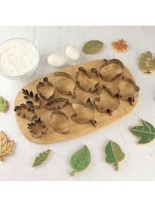 12件套秋季感恩节饼干模具套装 | 海洋动物、树叶形状不锈钢模具 - 火鸡、松鼠、橡子、枫叶等 - 非常适合DIY节日烘焙、蛋糕装饰 - 秋季手工制作，倾注爱意，烘焙爱好者的理想礼物 - 銀色 - 查看 4