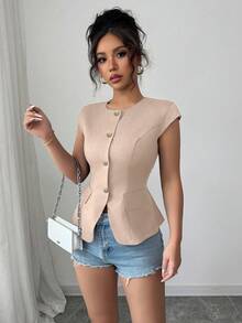 Gloray 女士圆领盖袖修身衬衫