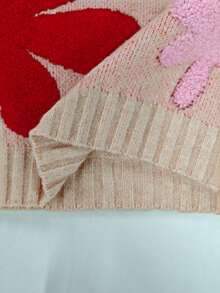 Girls Oversized Floral Pattern Sweater, 3D Flower Decor Knit Pullover - Apricot - View 8