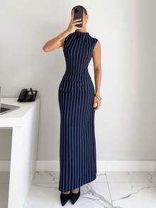 Siren Gaze Women's Fashion Commuter Striped Collar Vest And Skirt 2 Pieces Set Summer Blue - Blue - View 1