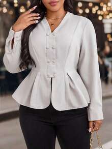 EMERY ROSE New Plus Size Women Umbrella Hem Cardigan, Elegant Blouse, Versatile Top, Refined Plus Size Apparel, Suitable For Commute, Date, Daily Wear