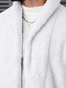 Manfinity CasualCool Men's Casual Plush Long Sleeve Jacket, Autumn/Winter Men Zip Up Jacket White Jacket Men Men Sweater Jacket