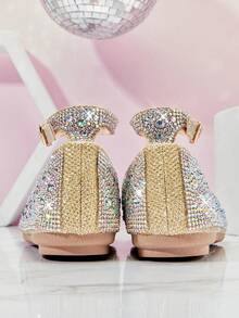 Mini mi #StarryWalk Kids' Round Toe Rhinestone Ankle Strap Memory Foam Champagne Flats – Sparkly Party Style For Little Feet - Gold - View 5