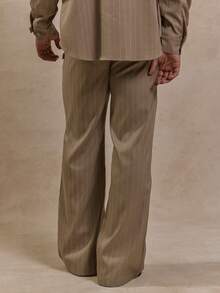 Musero Pantalón de pierna acampanada con raya de tiza, conjunto coordinado con abotonadura, solo pantalón, ropa de primavera y verano - Marrón - Ver 3