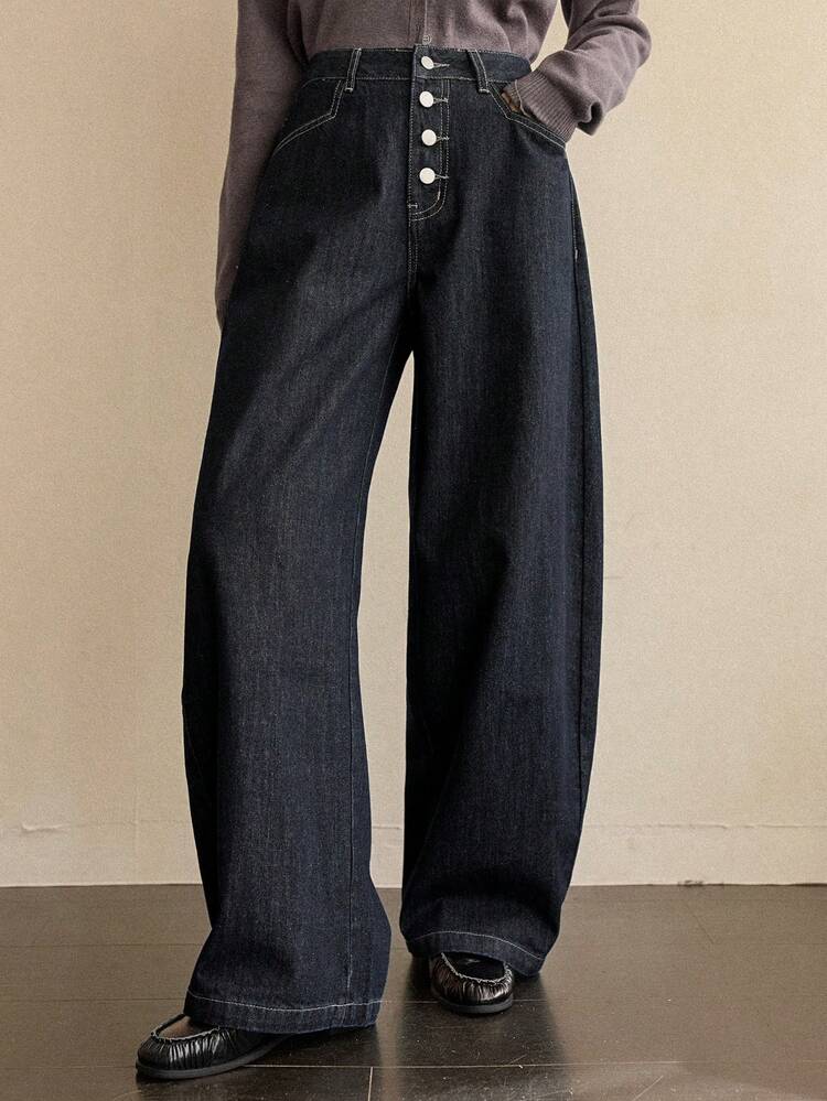 Women's Loose Casual Vintage Washed Straight Leg Jeans, Autumn/Winter Business Casual Woman