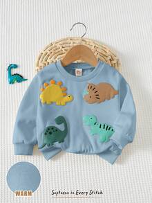 Cozy Pixies Baby Boy Cartoon 3D Dinosaur Pattern Knitted Soft Crew Neck Long Sleeve Pullover Sweatshirt