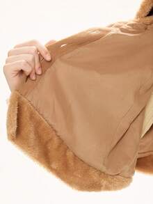 ROMWE Kawaii 女士可爱泰迪熊拼接连帽斗篷，棕色 - 棕色 - 查看 8