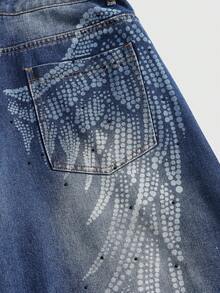 ROMWE MEN Street Life Men's Casual Floral Embroidered Distressed Denim Jeans - Blue - View 4