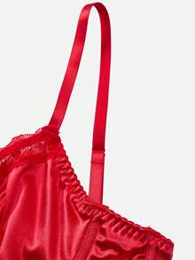 EmpressEnvy Sujetador corto ajustado de mujer con tirantes finos, parches de encaje y unicolor, para Navidad - Rojo - Ver 9