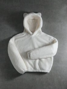 PAVTROS 男士连帽抓绒卫衣，卡通耳朵设计，白色，创意风格，适合休闲、通勤、日常穿着、街头潮流，是送给男友、老公、休闲、运动、通勤、返校、度假、情侣装、个性单品、朋友、街头服饰的绝佳礼物。 - 白色 - 查看 3