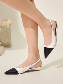 CUCCOO CHICEST 女士新款方扣尖头低跟平底休闲鞋，酒红色漆皮一脚蹬平底鞋，工作和通勤穿着舒适 - 白色 - 查看 5