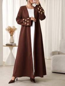 Al Najma Abaya con mangas largas y adornos de strass para mujeres, elegante para fiestas y salidas, otoño/invierno - Café integral - Ver 5