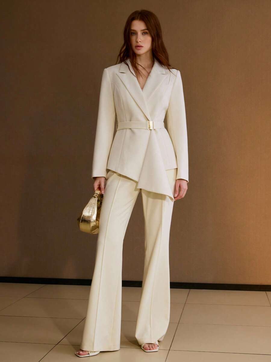 MOTF PREMIUM 女士通勤风时尚系带翻领西装外套 - 杏色 - 查看 1