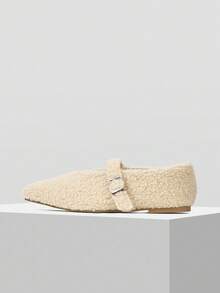 MOTF LASER CUTOUT SQUARE TOE WOMEN TEDDY FLAT SHOES - Chantilly - View 2