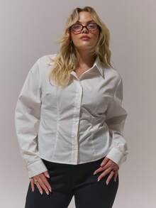 MUSERA Plus Size Blouses Cinched Waist Fitted Wasitline Spring Summer Business Casual Holiday - White - View 1