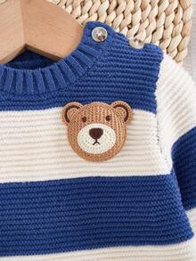 Cozy Pixies 新生儿男女宝宝彩色条纹圆领长袖套头毛衣，加厚保暖，适合冬季穿着