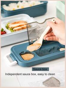 1个塑料双层午餐盒，带餐具，可微波炉加热，防漏食品容器，适合返校季、学校用品、教室、露营、野餐、家庭厨房使用。 - 粉紅色(附沾料盒) - 查看 4