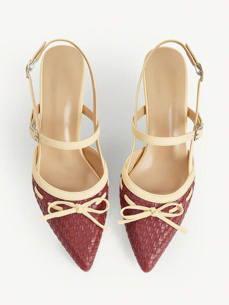 CUCCOO CHICEST Brown Cherry Pointed Toe Stiletto Heel Backless Women Pumps