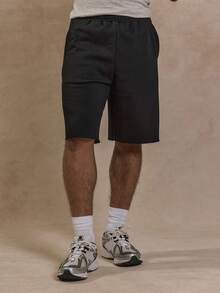 Musero Long Line Basic Plain Style Jersey Elasticated Waistband Shorts Autumn Winter Wardrobe Capsule - Black - View 2