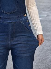 Flexra 女士休闲通勤水洗牛仔背带裤 - 深色水洗藍 - 查看 7