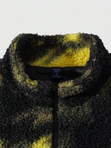 ROMWE MEN Street Life Áo khoác nhuộm loang cổ cao có khóa kéo ấm áp thường ngày cho nam, mùa đông - Màu vàng - Xem 2